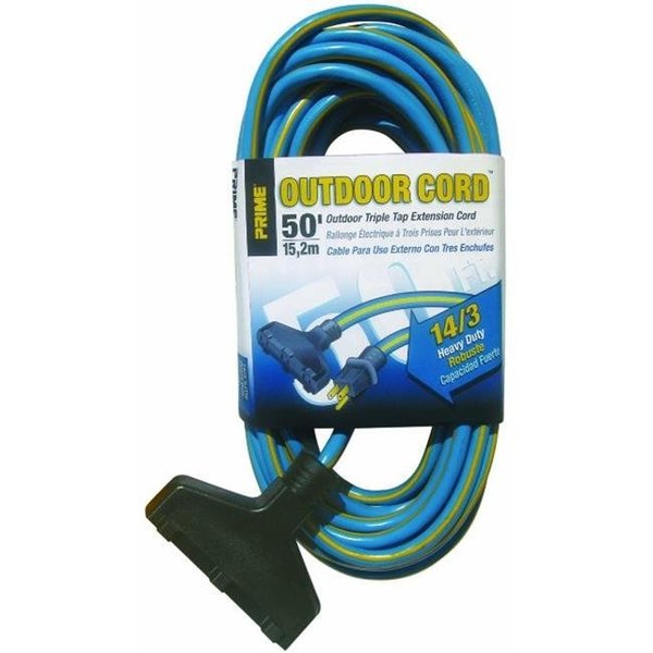 Prime Prime KC606730 Triple Tap Outdoor Extension Cord; Blue & Yellow - 50 ft. KC606730